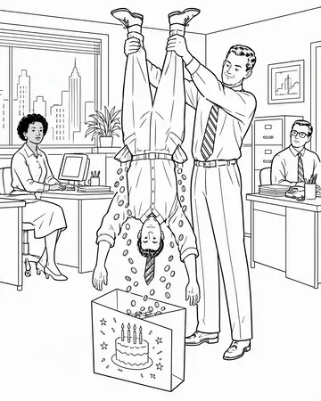 Black-and-white page as printed from HR Catastrophes Coloring Book: The Collection Shakedown. Policy 11.6: Birthday cards are voluntary.